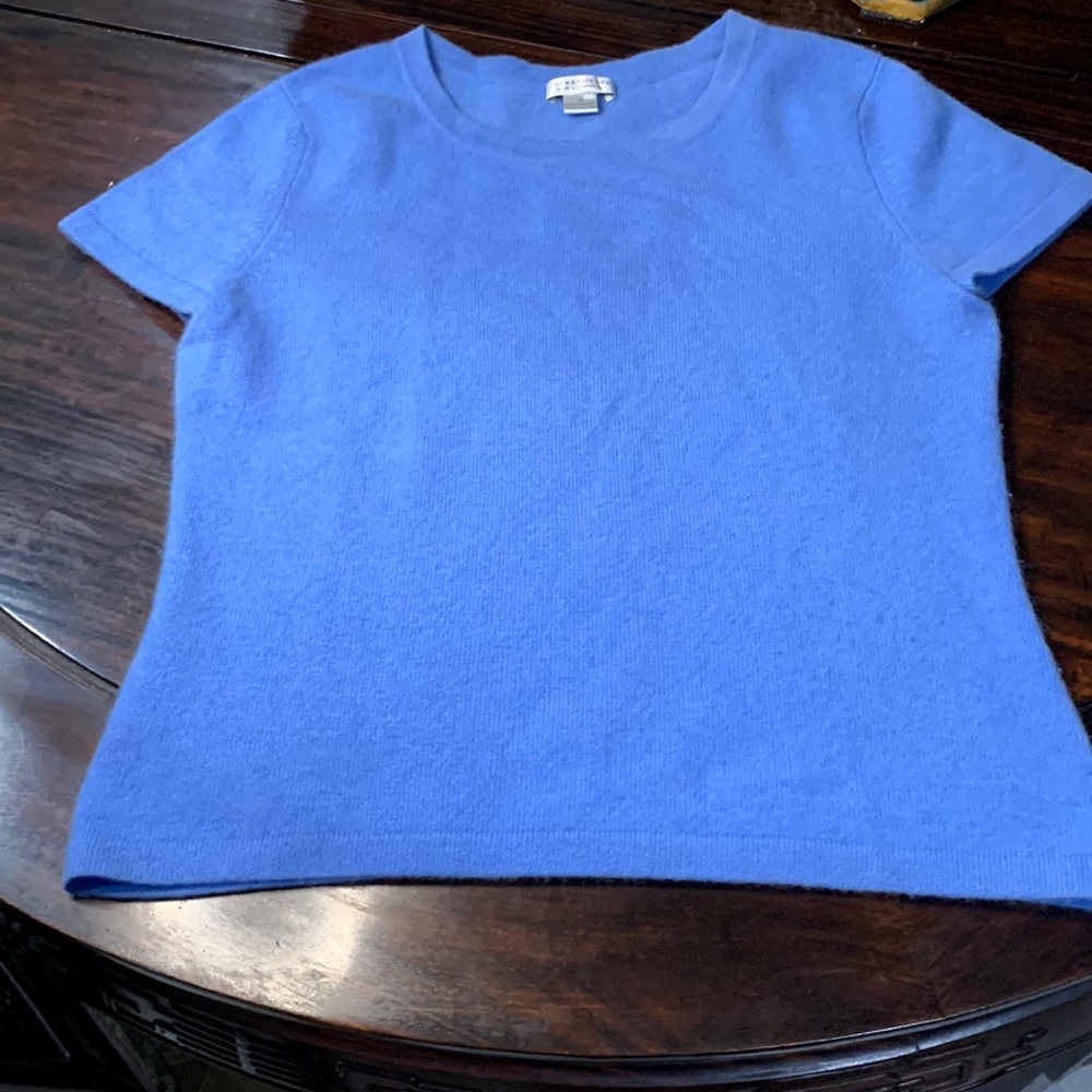 Investments 100% cashmere blue sweater short sleeve S soft